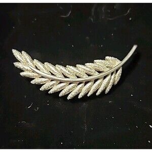 Monet Vintage Silver Tone Leaf Brooch 3" Textured Leaves